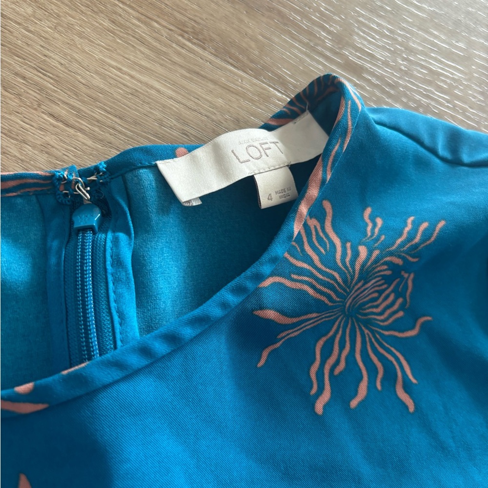 Size 4 LOFT blue and brown long sleeve dress - Picture 3 of 3